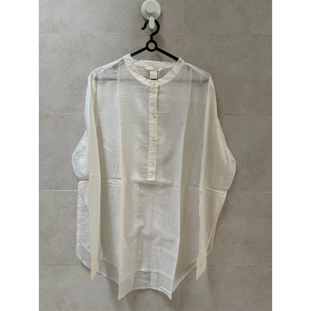 preloved baju atasan wanita blouse kemeja panjang tunik katun hnm h&m h & m putih beige tulang white