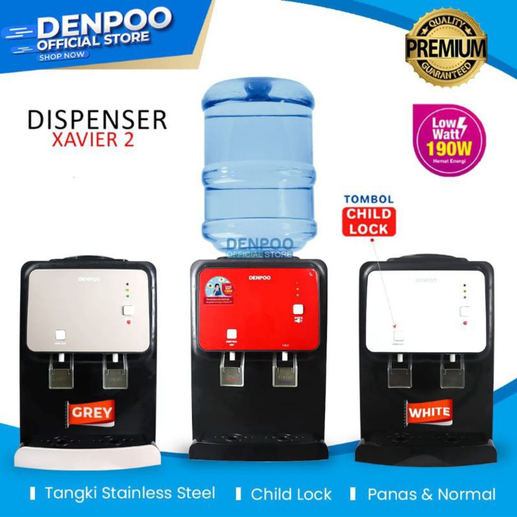 DENPOO Dispenser Denpoo Xavier 2 Dispenser Galon Atas 2 Kran Dispenser meja