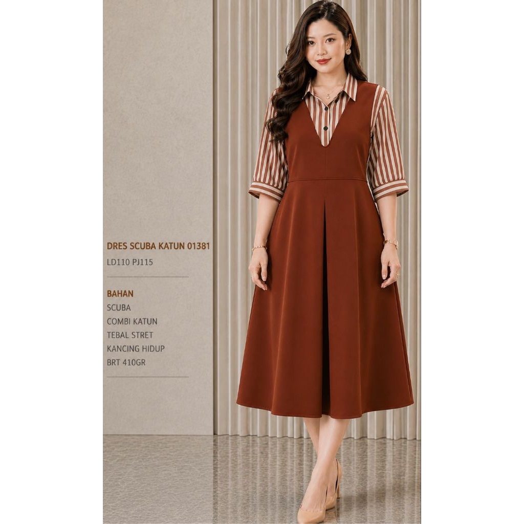 [LD110cm] DRESS KATUN SCUBA CASUAL WANITA