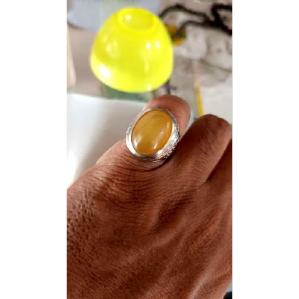 cincin batu akik natural kuning Garut ring alpaka