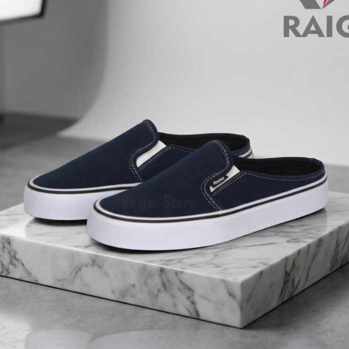 Sepatu Sandal Bustong Slop Pria Wanita Kanvas Navy Gaya simpel Santai Ringan Terlaris 36-44