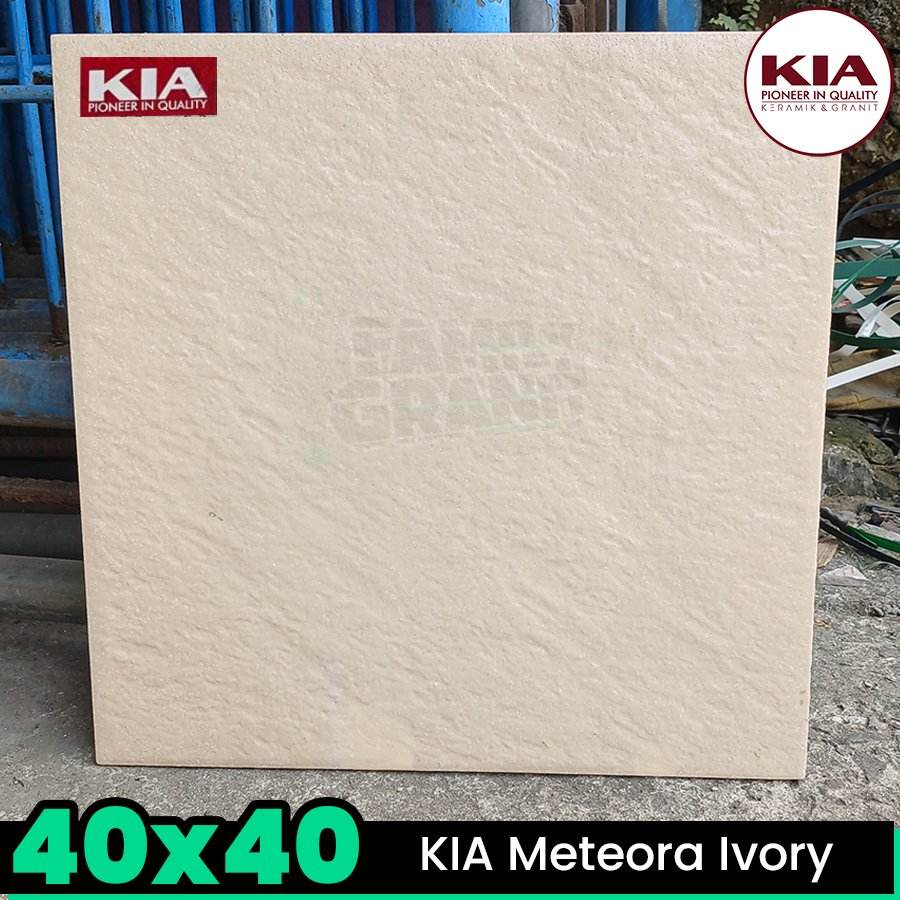 Keramik Kasar 40x40 KIA Meteora Ivory Motif Batu Cream Lantai Teras/Garasi/Carport