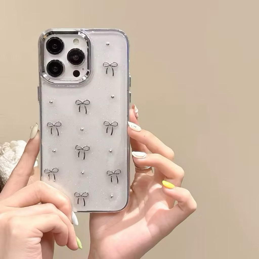 Clear Case Ribbon Glitter Iphone X Xs XsMax Xr 11 12 13 14 15 16 17 Pro Max Air Plus ProMax | E