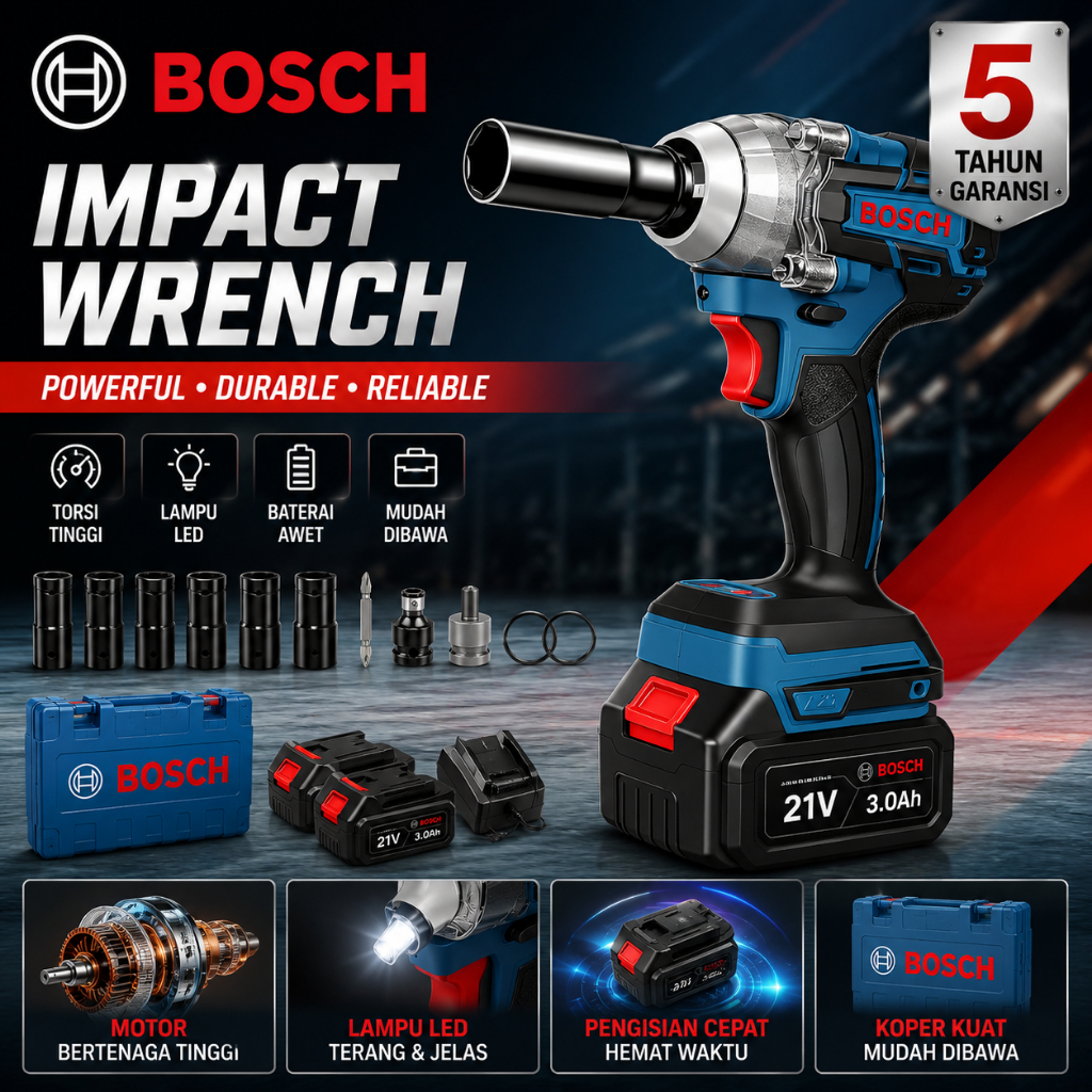 Bor 1599VF Electric Impact Wrench Brushless | Cordless Ratchet Wrench Set