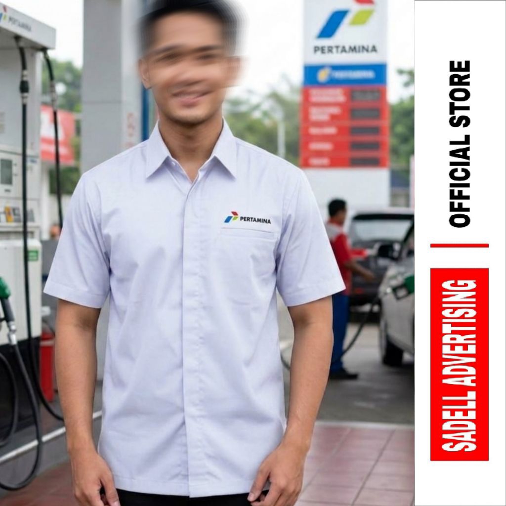 PERTAMINA Kemeja Pertamina Seragam Pertamina Baju Pertamina Putih Lengan Pendek Pria Bordir