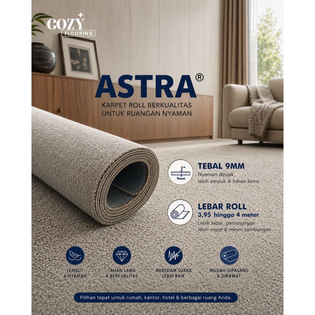 Karpet Roll Astra Meteran tebal 9mm / Karpet hotel empuk / karpet polos meteran