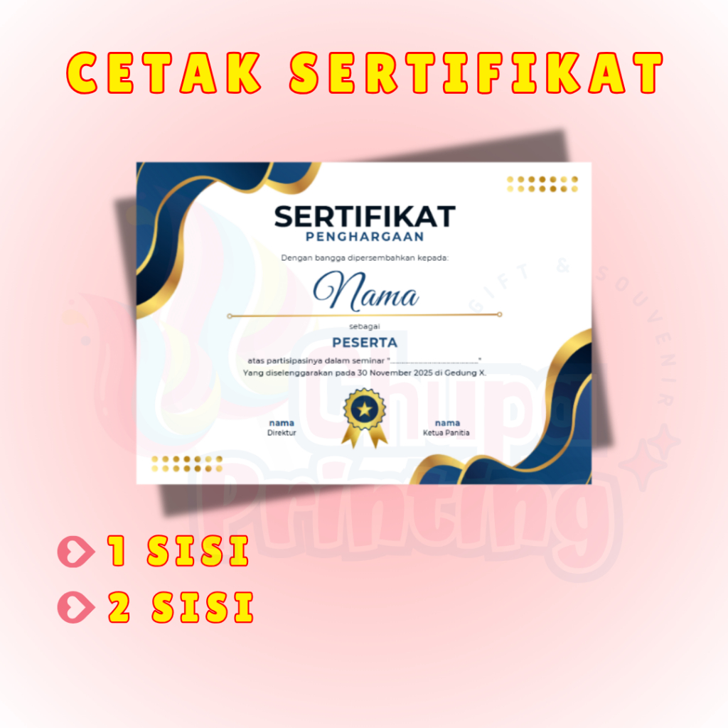 Cetak Sertifikat / Cetak Piagam Penghargaan Ukuran A4 F4