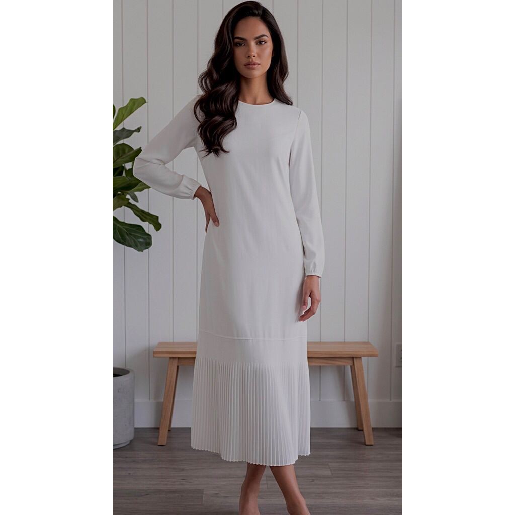 Gamis Wanita Kombinasi Plisket Lidi Cabang,Dress Wanita Friendly Syarii,Korean Style