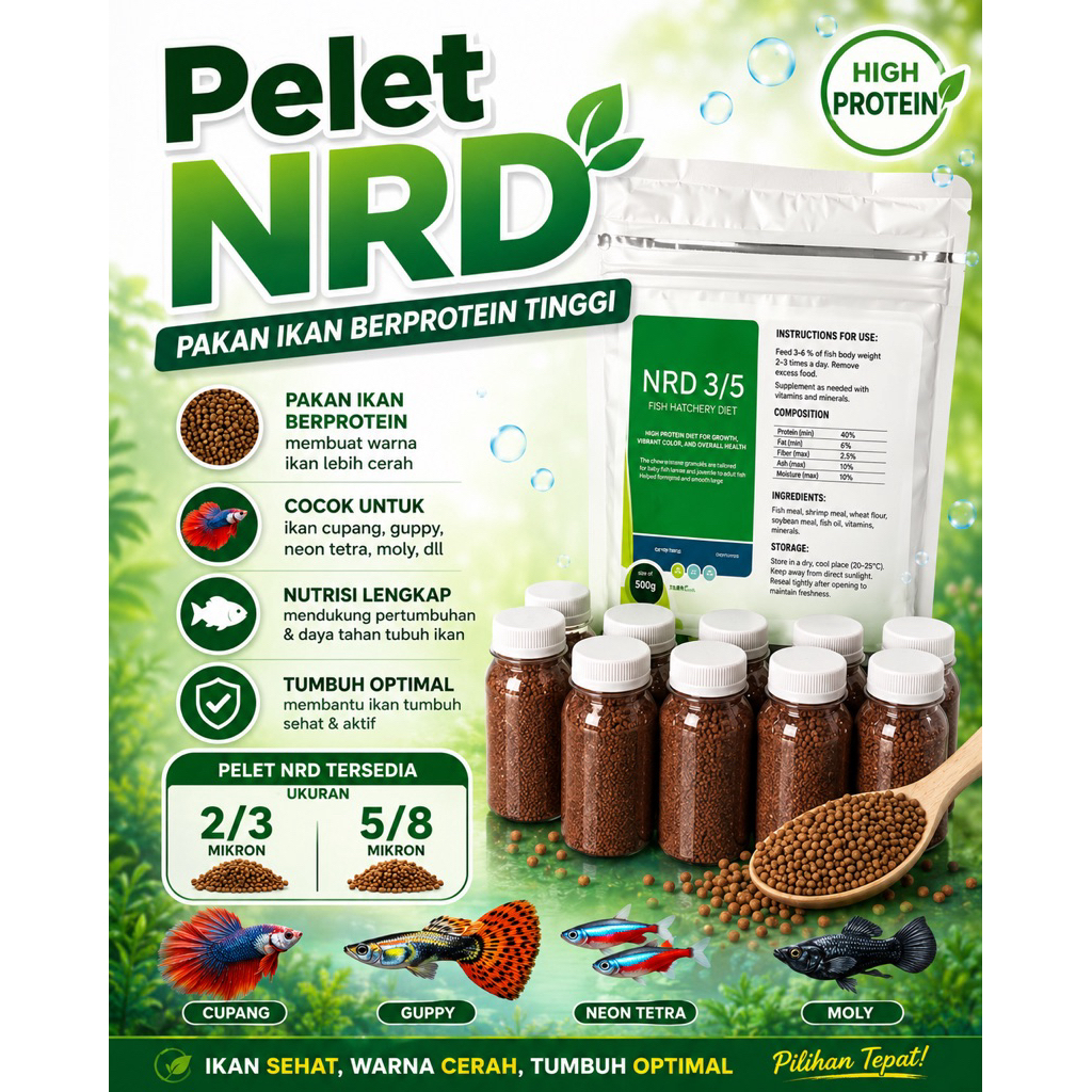 Pakan ikan hias cupang / guppy / koi Pelet NRD