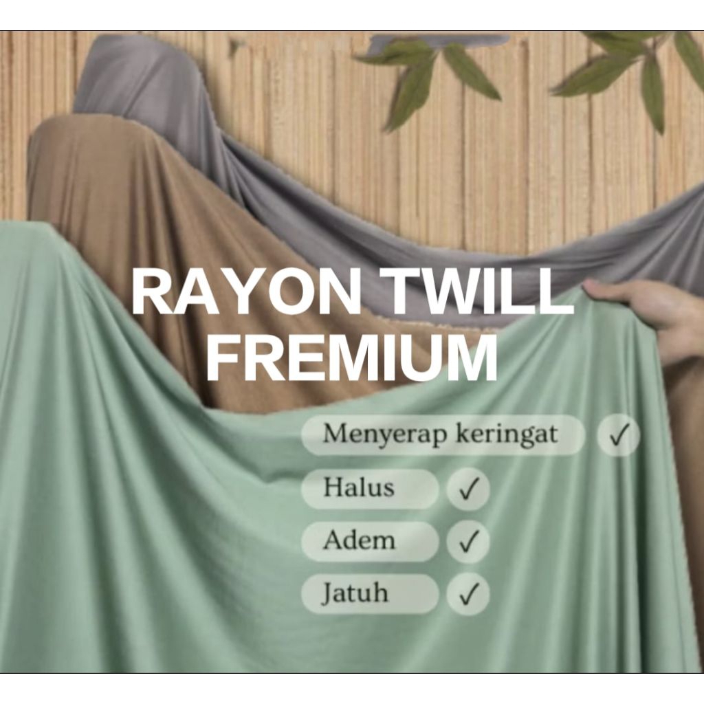 Kain katun Rayon Twill polos premium Harga per setengah meter