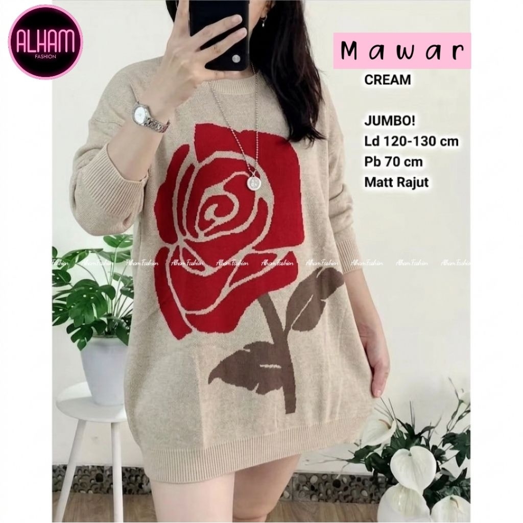 BLOUSE WANITA JUMBO/MAWAR/BLOUSE WANITA RAJUT IMPORT JUMBO LD 130 CM FIT XXXL