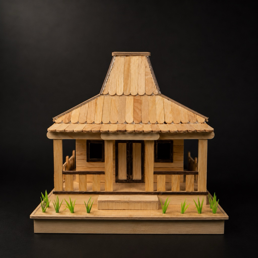 Miniatur Rumah Adat Joglo Prakarya Stik Es krim