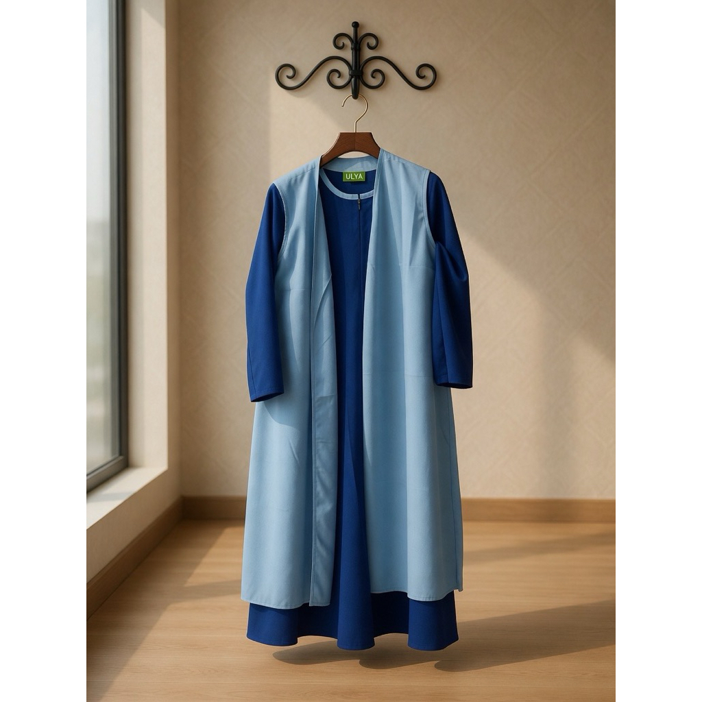 Gamis plus Outer Biru Elektrik dan biru muda(Preloved)