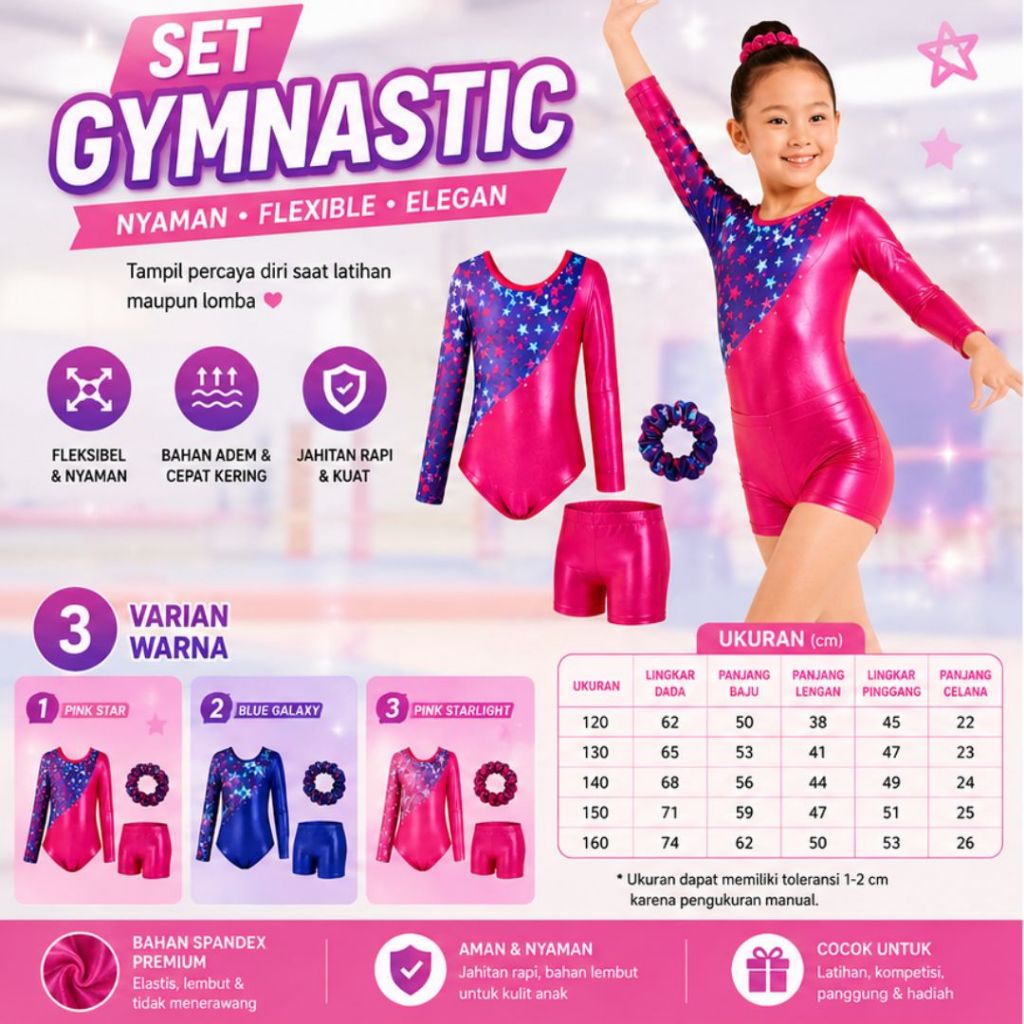 Leotard Anak Perempuan Lengan Panjang Baju Senam Anak