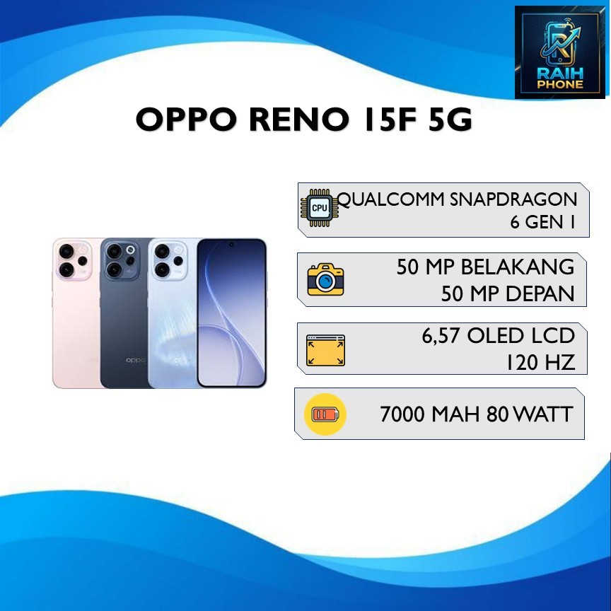 OPPO RENO 15F 5G RAM 12GB ROM 256GB QUALCOMM SNAPDRAGON6 GEN 1