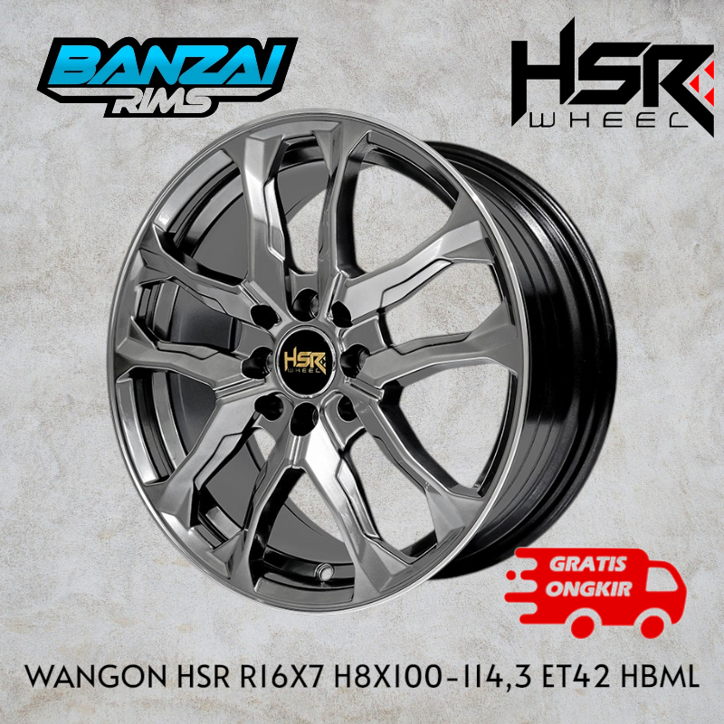 hsr wangon ring 16 lebar 7 et 42 pcd 4x100 dan 4x114,3 , velg mobil ring 16 hsr wangon