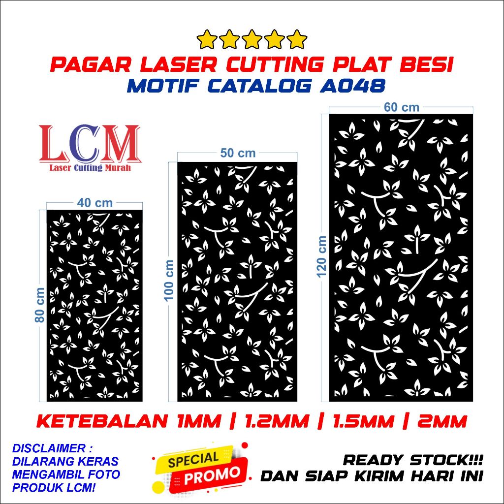 Pagar Minimalis Laser Cutting Plat Besi Motif A048 | Ukuran 40X80CM 50X100CM 60X120CM