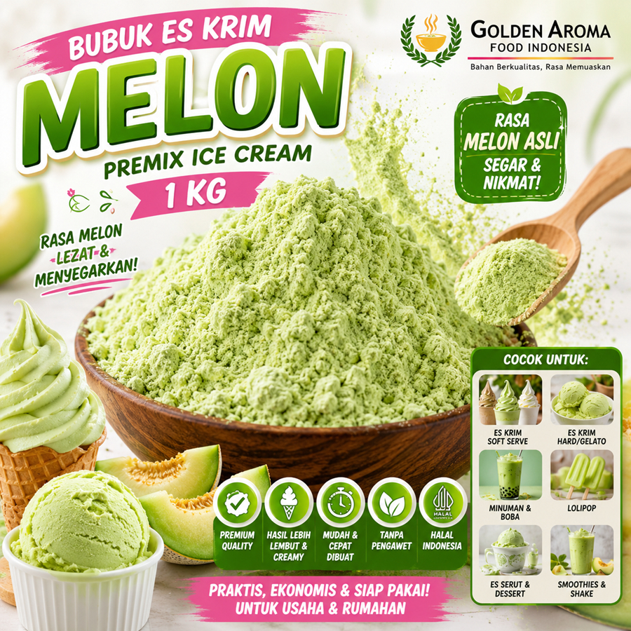 Bubuk Es Krim melon 1 Kg l Serbuk Ice Cream melon 1Kg Eskrim Kiloan Bahan Instan Premix Soft Hard Ge