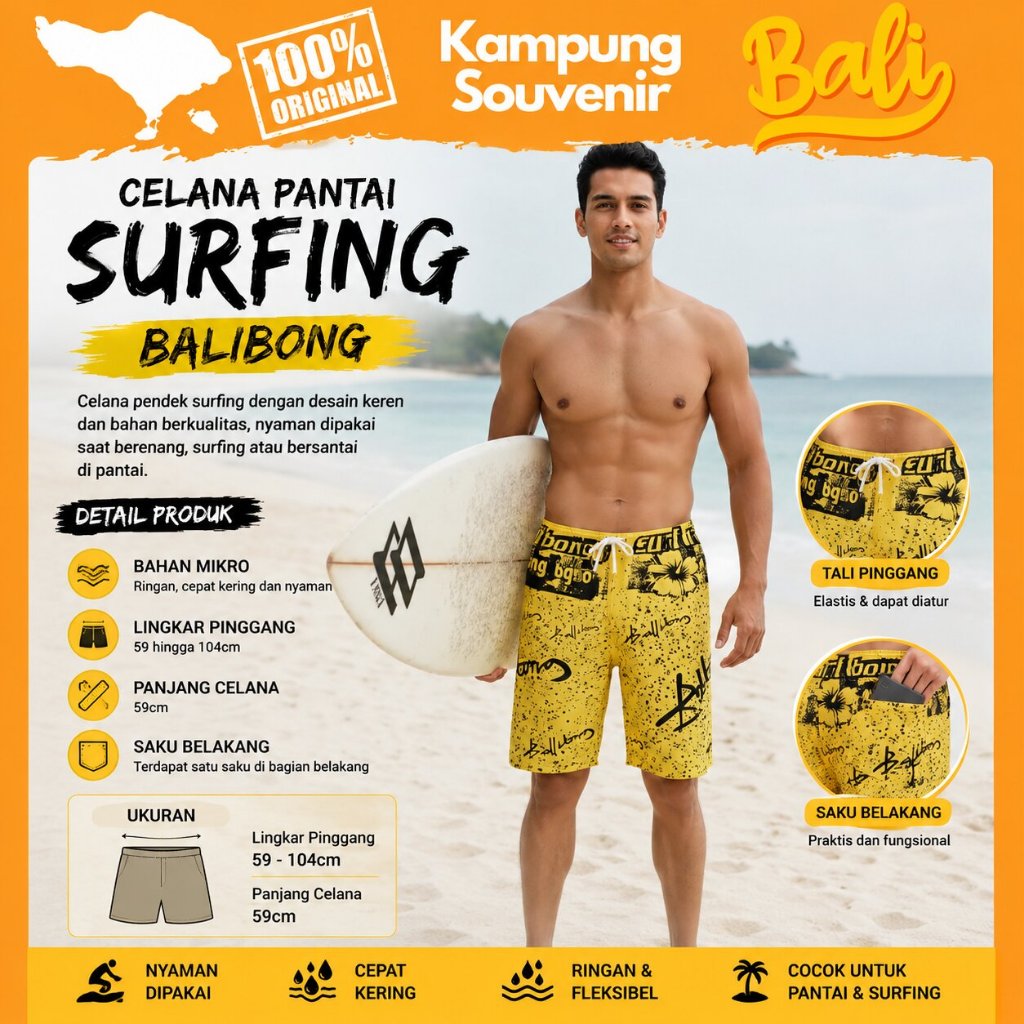 Celana Pantai Pria Surfing Dewasa Pendek Kolor Motif Dotted Oleh Oleh Bali