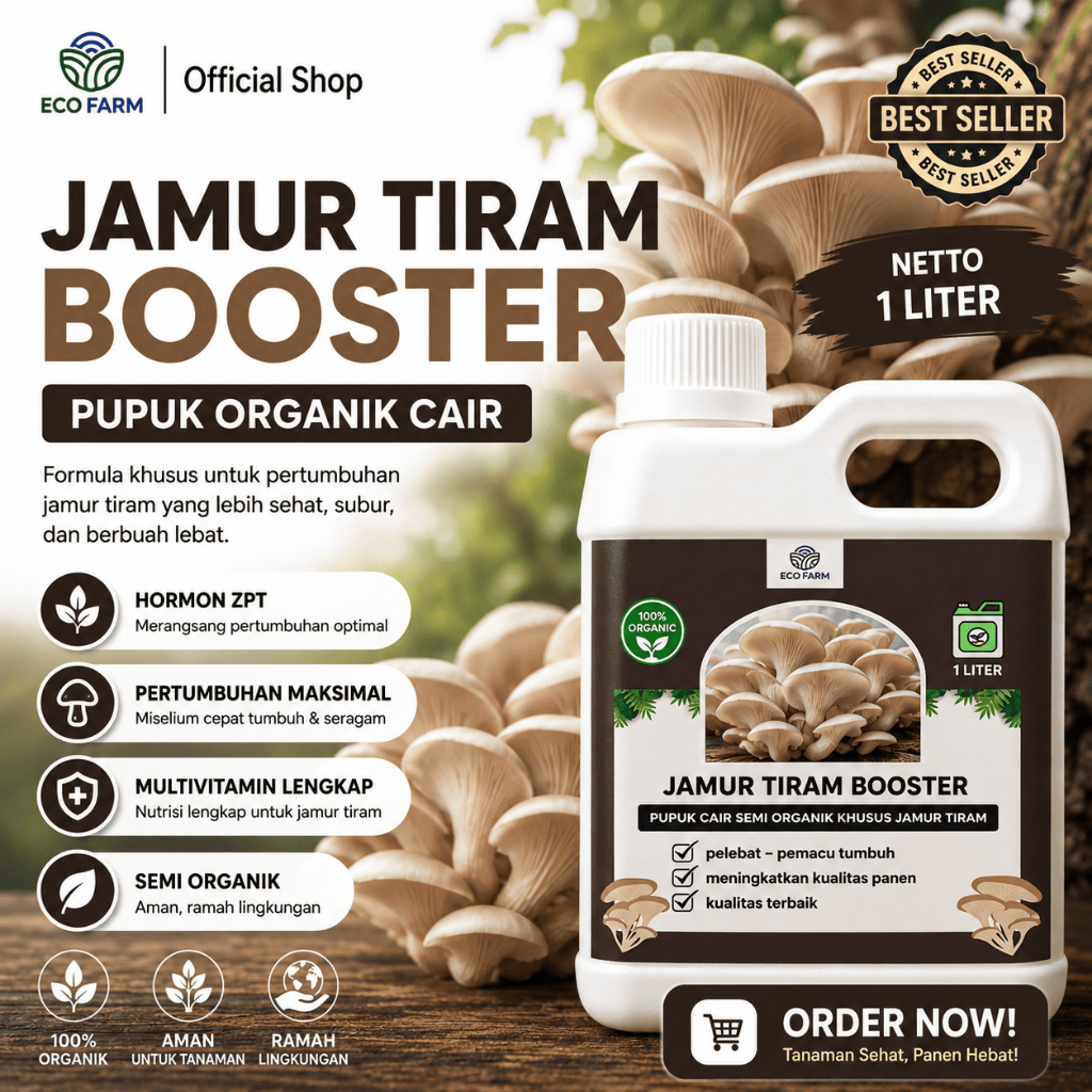 ECOFARM - BOOSTER JAMUR TIRAM 1 Liter - Pupuk organik Cair dan ZPT Khusus tanaman JAMUR TIRAM & Pele