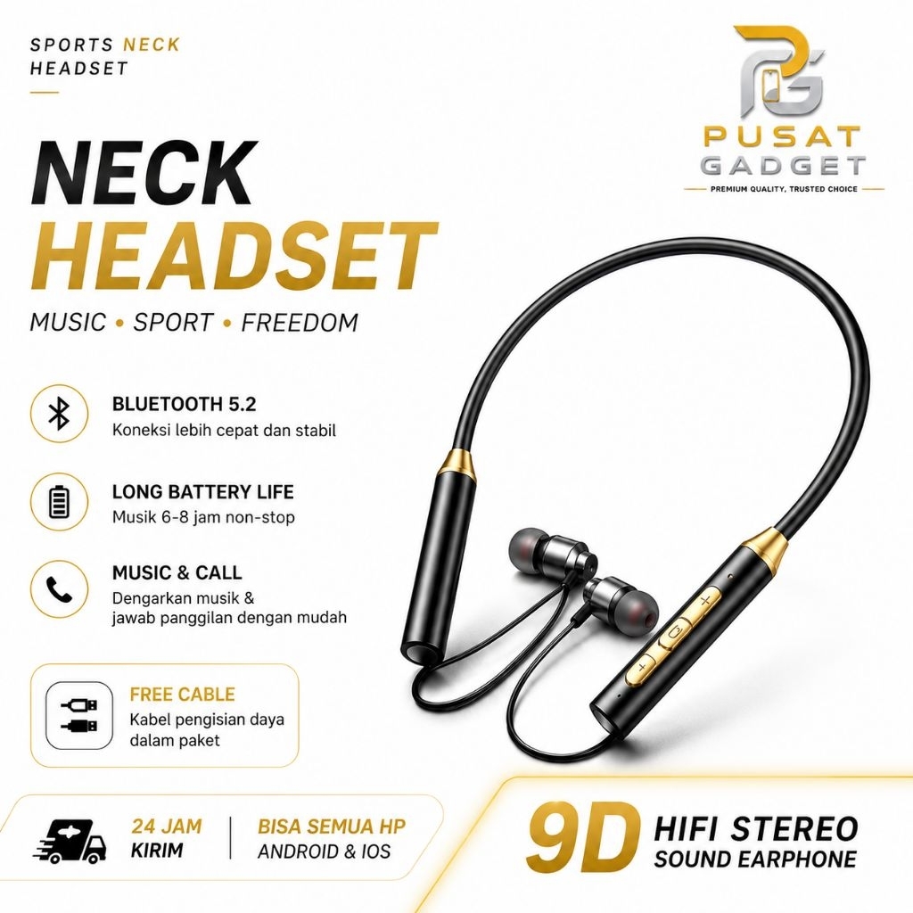 Pusat Gadget Olahraga Tws Neck Headset Bluetooth leher olahraga Adsorpsi Otomatis Tws Sport Neck Hea