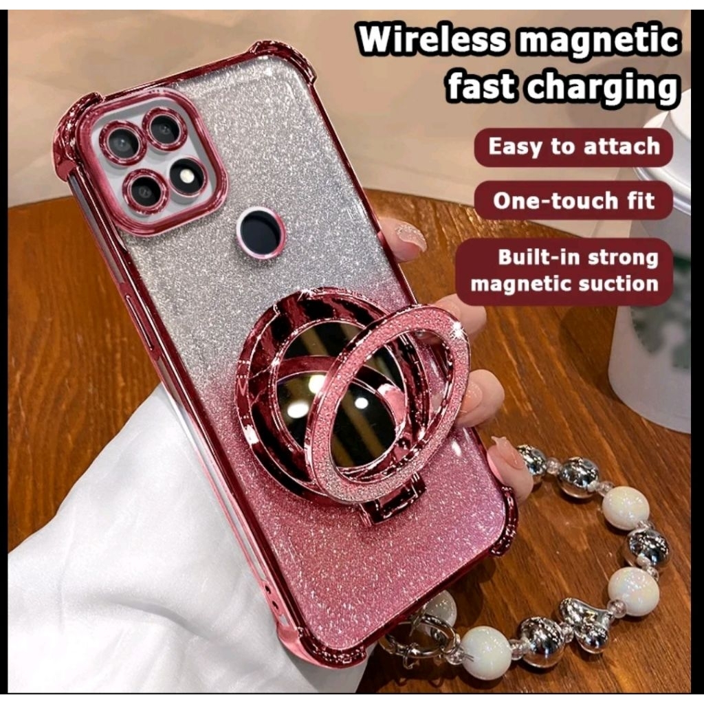 Case Cocok Untuk Oppo A15 A15s Soft Case Standing Cermin Glitter MagSafe Mirorr Elegan Mewah Premium