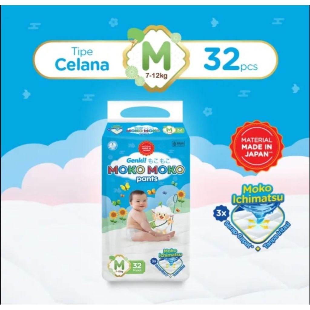 PROMO AMBYAR Genki Moko Moko Pants M 32 Popok Celana Bayi Original Anti Bocor Promo / pampers murah 