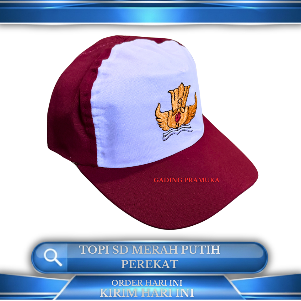 Topi SD Perekat Bordir | Topi Sekolah SD Merah Putih