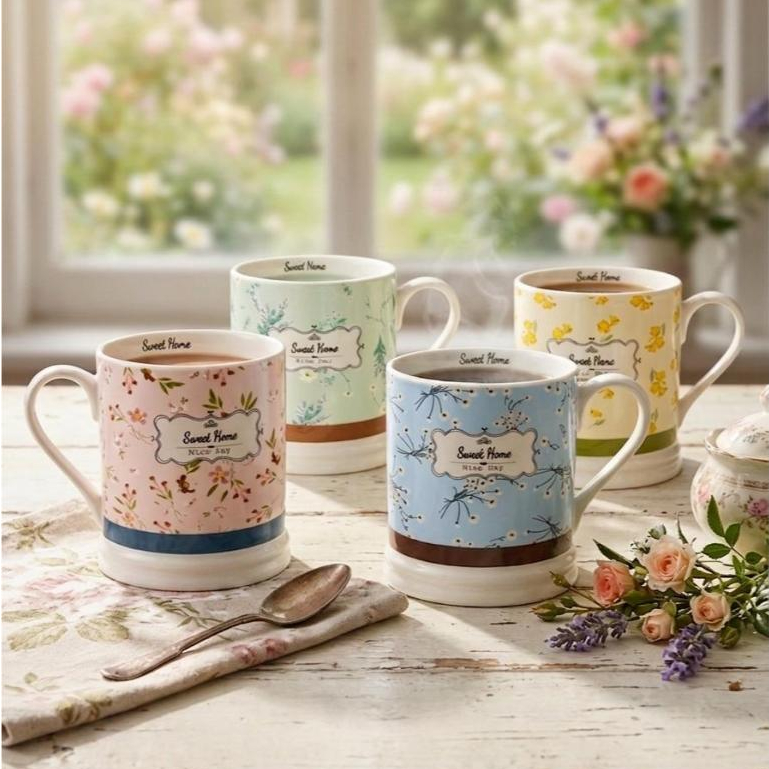 Mug Keramik Shabby Chic Floral  Cangkir Shabby Chic | Cocok banget untuk Dapur Estetik, Hadiah, Hamp