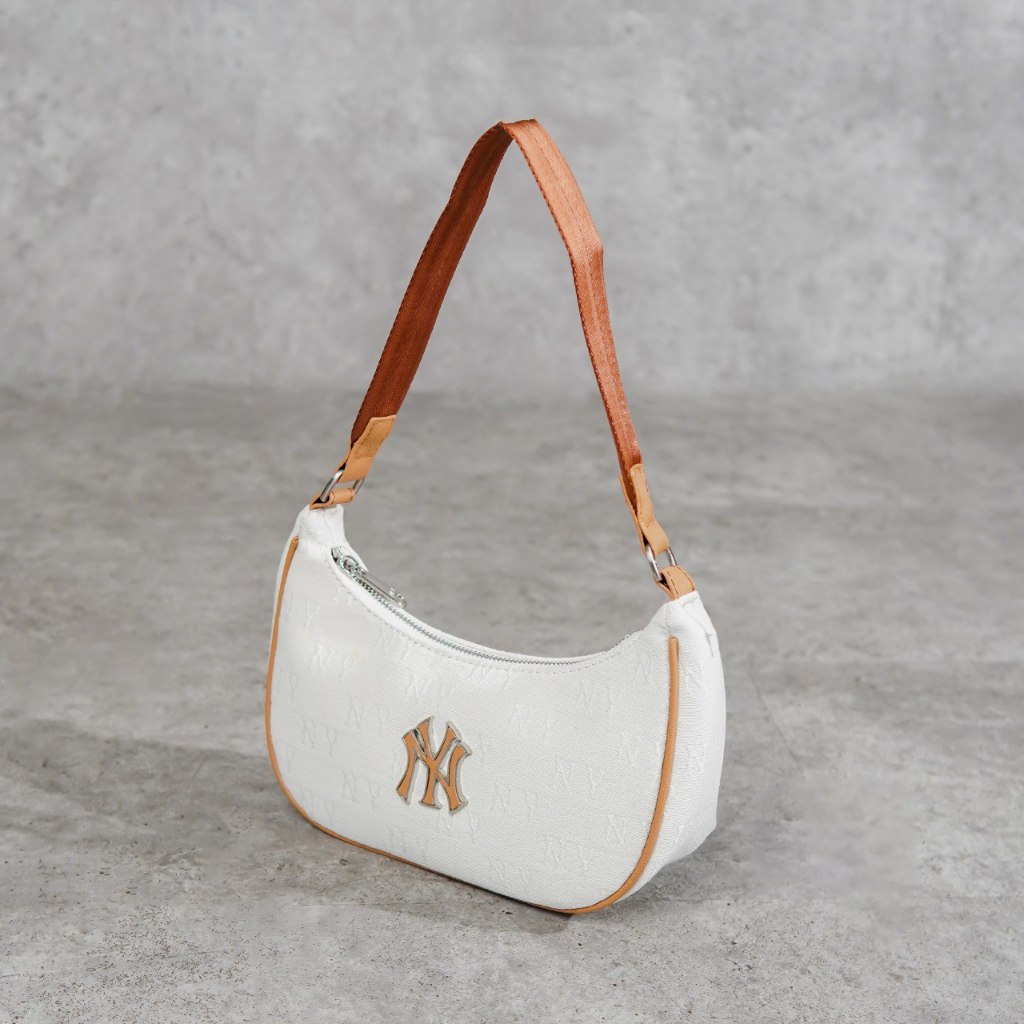 DEFECT SALE Tas MLB NY BROWN MONOGRAM WHITE SS24 HOBO BAG 100% ORIGINAL