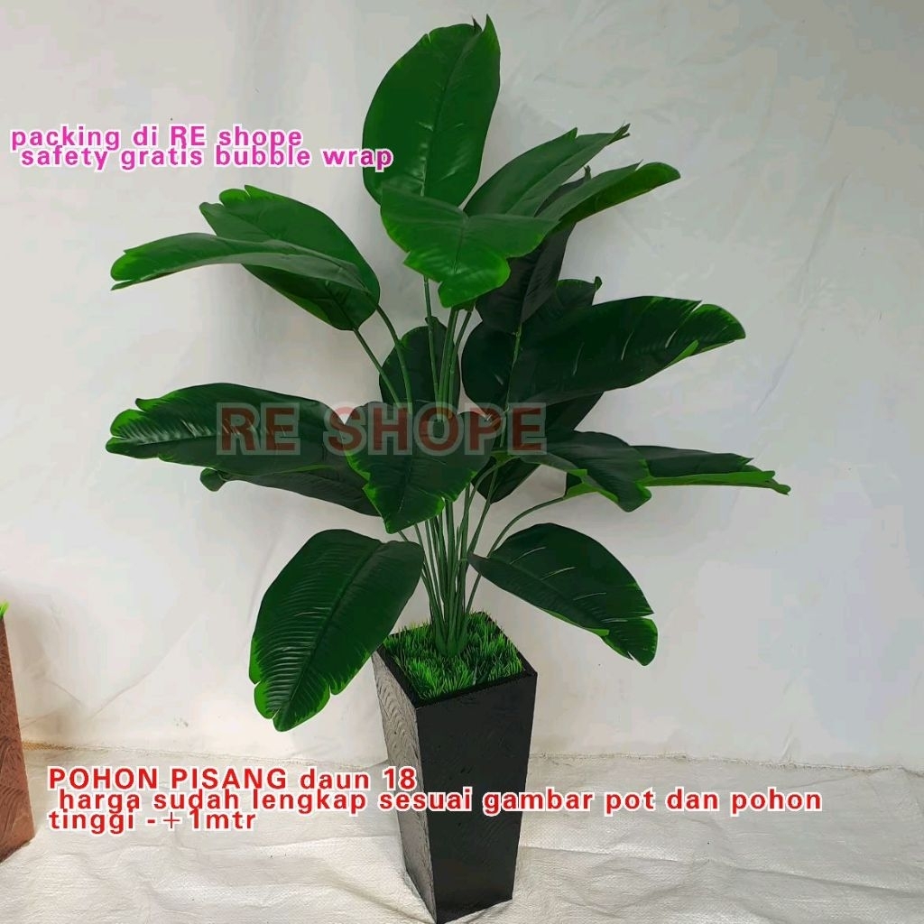 promo pohon hias pisang 18daun - pohon hias plastik daun pisang - bunga hias plastik artificial