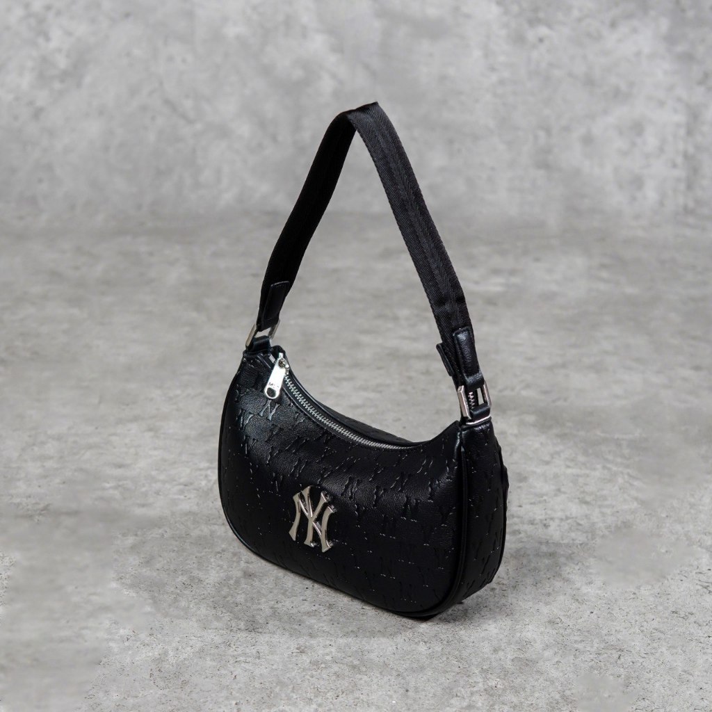 DEFECT SALE Tas MLB NY SILVER BLACK LEATHER HOBO BAG 100% ORIGINAL