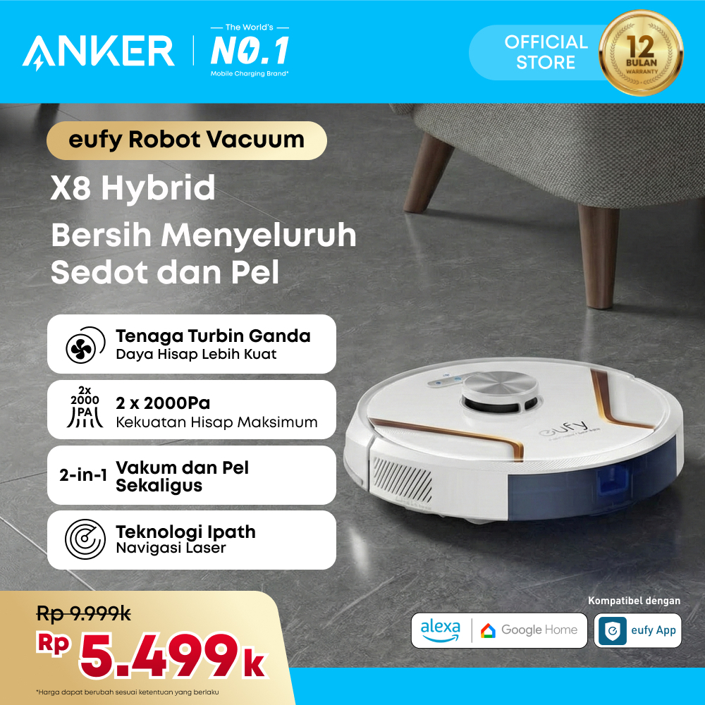 Eufy by Anker X8 Hybrid Robot Vacuum and Mop Cleaner with iPath Laser Navigation Twin-Turbine Techno
