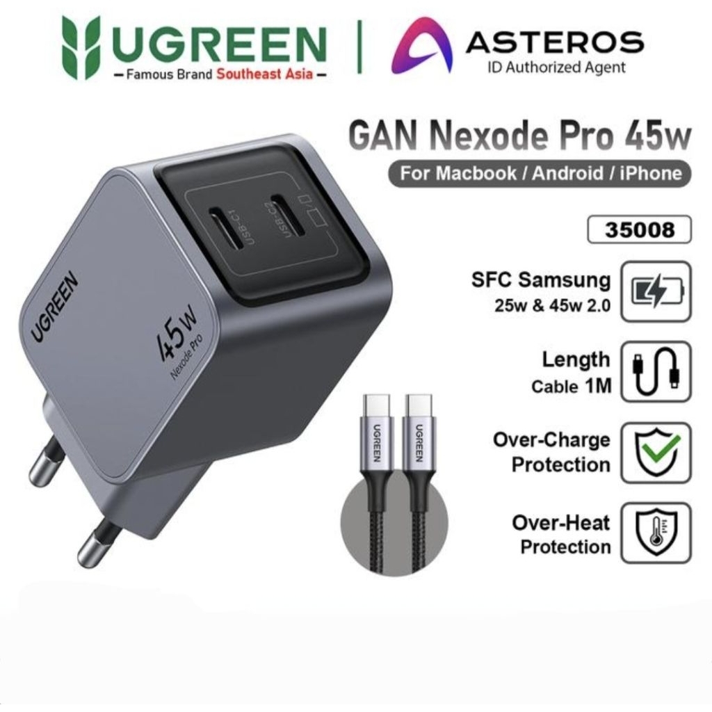 Charger Set Adaptor Kepala Charger Set UGREEN GaN Pro 45W Travel iPhone 17 Pro Max iPad Macbook Tab 