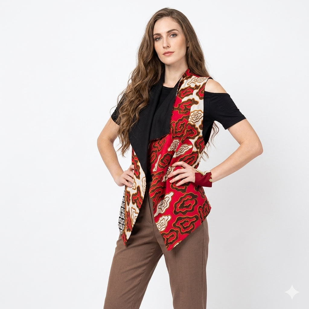 Outer Batik Bali Bolak Balik Tanpa lengan  Merah Hitam GESYAL