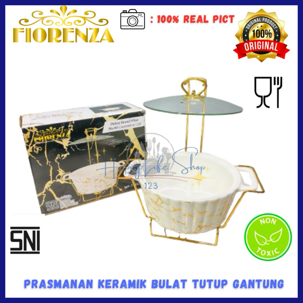 FIORENZA Prasmanan Keramik Tutup Gantung / Prasmanan Wadah Saji Keramik Bulat dan Segi Tutuo Kaca / 