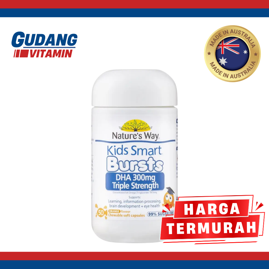 Nature's Way Kids Smart Bursts DHA 300mg Triple Strength - 50 Chewable Soft Capsules - Vitamin Anak 