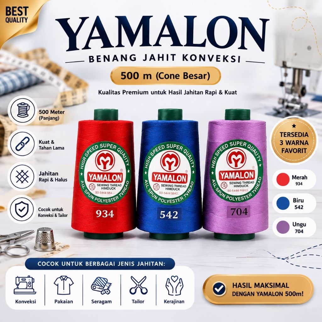 YAMALON Benang jahit konveksi 500 meter warna lengkap