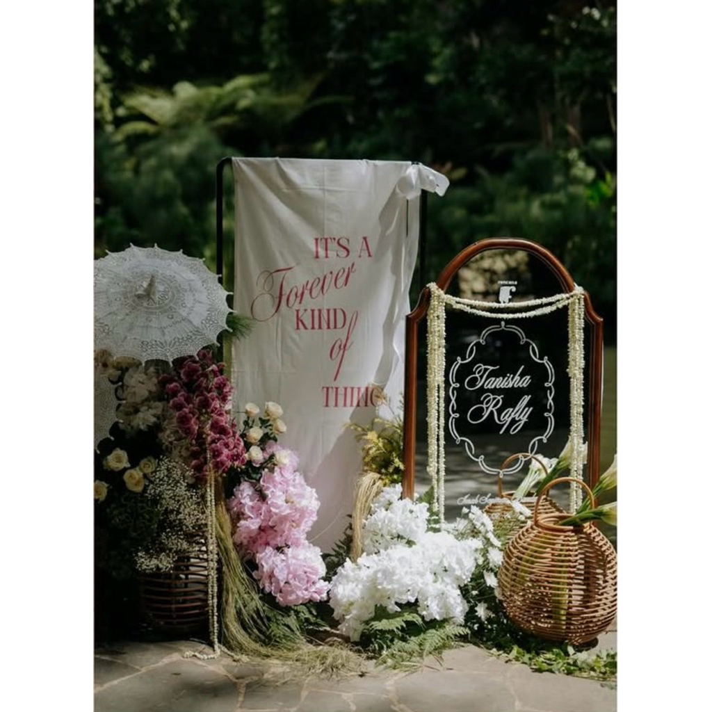 Backdrop custom lamaran siraman wedding WELCOME SIGN WEDDING | WEDDING SIGN KAIN | UKURAN LENGKAP CU