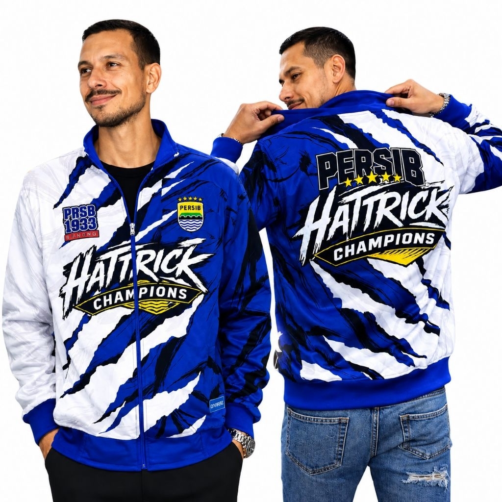 Jaket Tracktop Persib Hattrick Champions Logo Timbul 3D