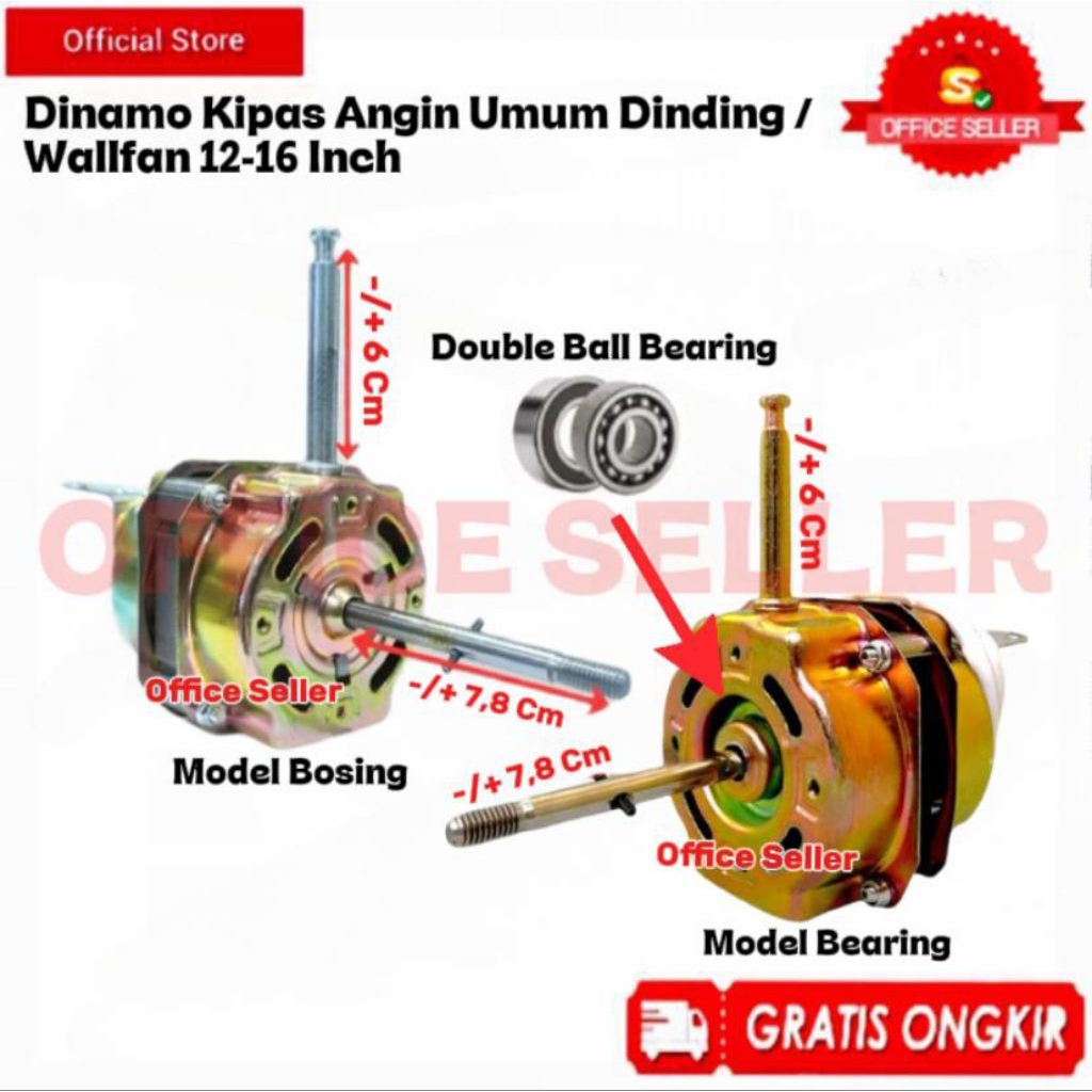 Dinamo Kipas Angin Umum RRT Dinding 12-16 Inch Double Ball Bearing / Motor Dinding / Mesin Kipas Ang