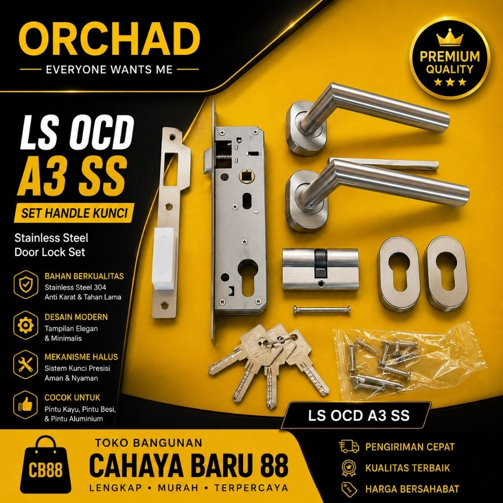Kunci Pintu Almunium Orchad A3 SS | Handle Pintu Pisah Almunium | Lever Set Almunium
