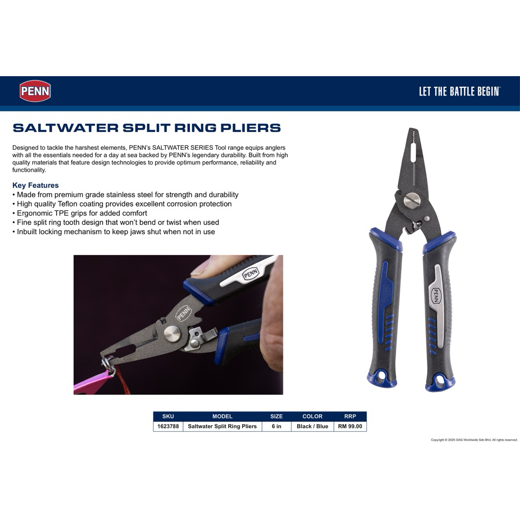 PENN Saltwater Split Ring Pliers 6 Inch Original – Tang Pancing Heavy Duty Anti Karat untuk Jigging 