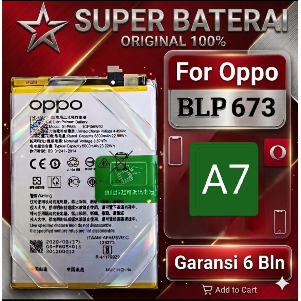Baterai Oppo A7 Original+Obeng Dan Lem Blp 673