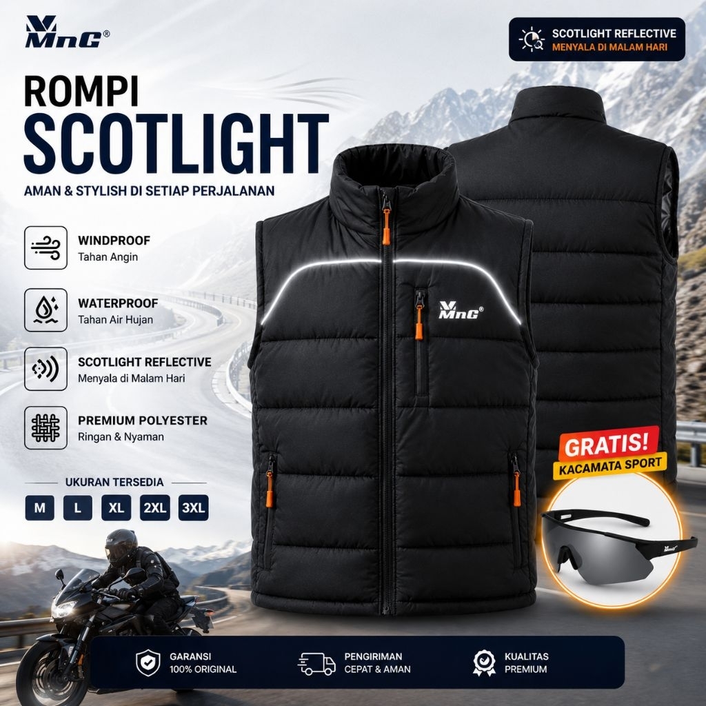 MnG Rompi Parasut Outdoor Tebal Pria Waterproof Windproof Warna Hitam