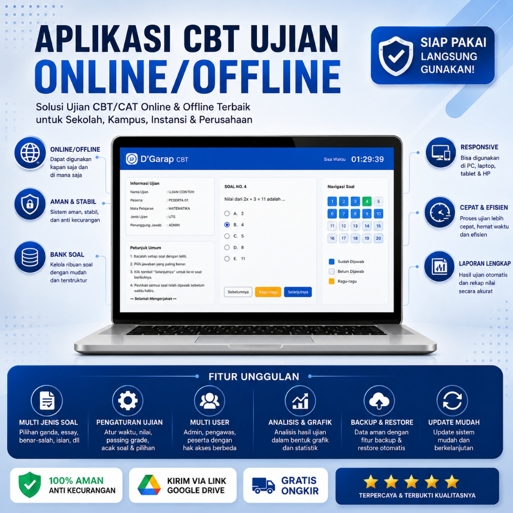 Aplikasi Ujian Online CBT CAT Berbasis Web Siap Pakai - Responsive Web Program Aplikasi