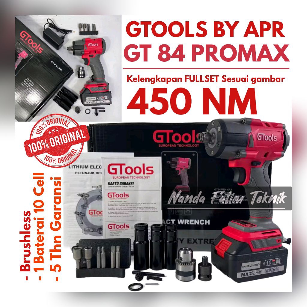 GTOOLS  GT84 PROMAX MESIN IMPACT PEMBUKA BAUT 450NM 88V FACELIFT IMPEK BUKA BAUT