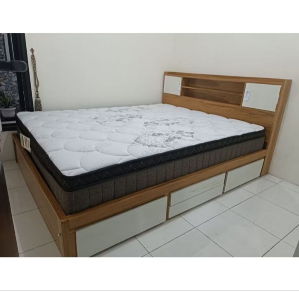 DIPAN JATI MINIMALIS UKURAN 180X200 Laci 2 Depan