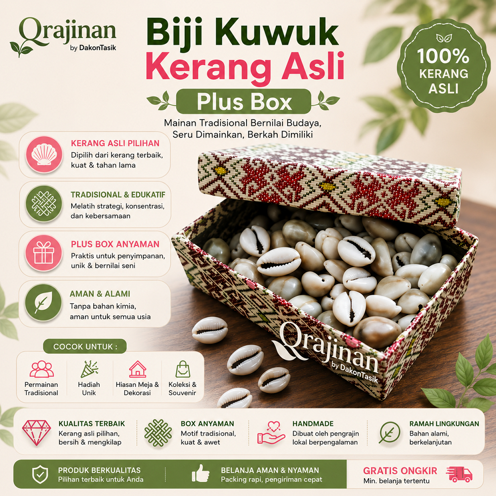 DT-16072 Biji Kerang/Kuwuk kerang laut asli PLUS BOX untuk main dakon/congklak
