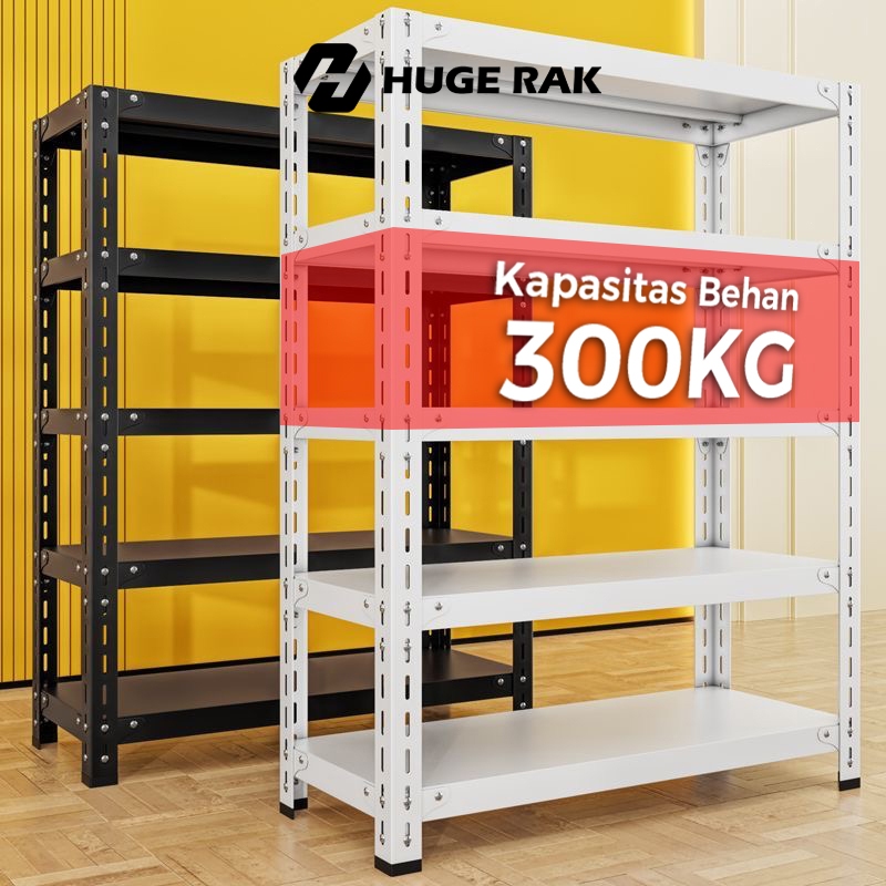 HUGE -Rak Besi Siku 5susun Rak Susun Serbaguna Rak Gudang Rak Supermarket Rak Dapur 100% Besi